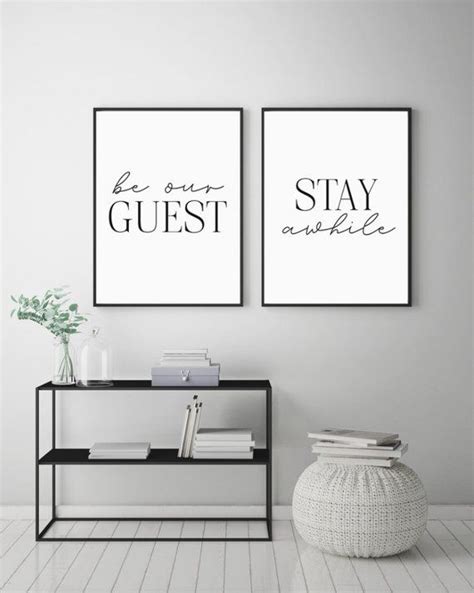 Be Our Guest Stay Awhile Printable Sign Set Matching Home Decor Prints Living Room Quote Wall