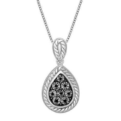 Teardrop Pendant Necklace With Black Diamonds In Sterling Silver