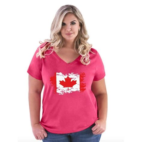 Iwpf Womens And Womens Plus Size Canada Flag Canadian Curvy V Neck T Shirt Up To Size 26 28
