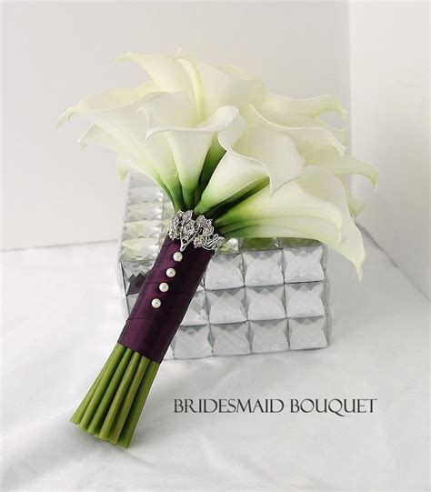 Bridesmaid Calla Lily Bouquet Real Touch Creamy White Mini Calla