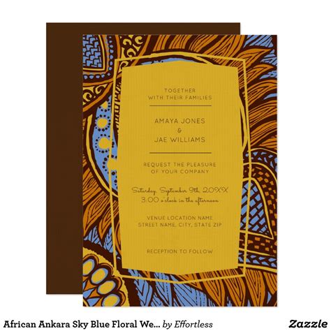 African Ankara Sky Blue Floral Wedding Invitation In 2020