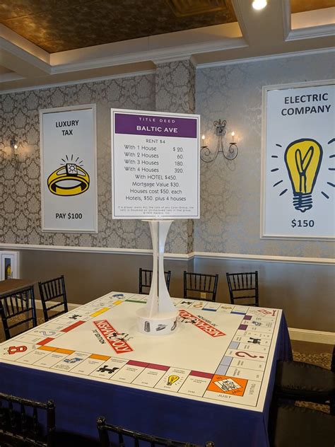 A Table With A Board Game On It In Front Of Two Large Posters
