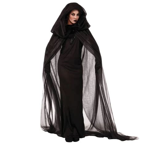 Black Victorian Halloween Costumes For Women Adult Cosplay Hoodie Cloak Sexy Witch Costume