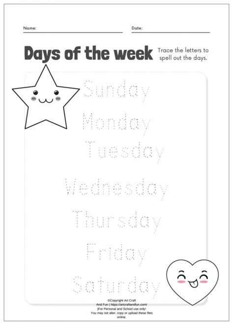 printable days   week worksheets  kids
