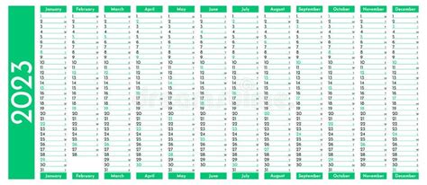 Green Simple Linear Calendar Yearly Planner Template For 2023 With