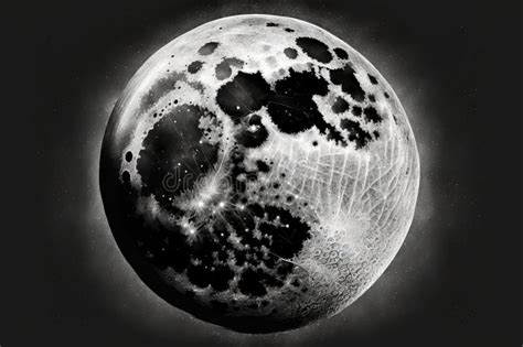 Realistic Full Moon Intricate Black And White Illustration Illustration