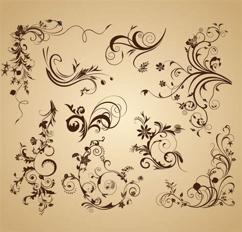 Set Of Floral Vintage Vector Design Decoration Elements Free Vector