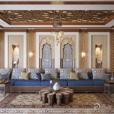 They are perfect choice for living room design if you love bright colors, big curtains and interesting wooden pieces furniture. Moroccan Majesty (oriental living room) on Behance
