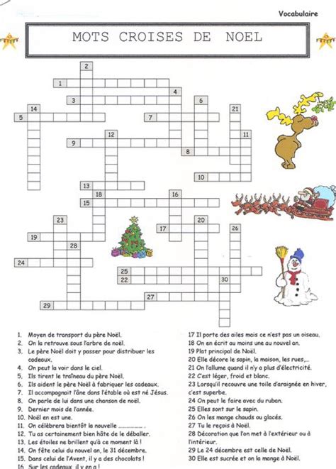 Mots croisés, mots cachés sur noel | Christmas crossword, French