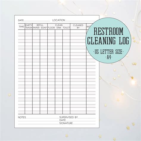 Restroom Cleaning Log Cleaning Checklist Bathroom Check List Etsy