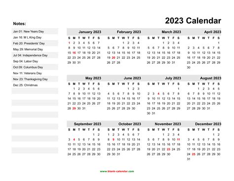 2023 Yearly Calendar 2023 Printable Calendar With Holidays Portrait