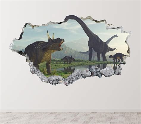 Dinosaurs Wall Decal Art Decor 3d Smashed Animal Sticker Mural Etsy