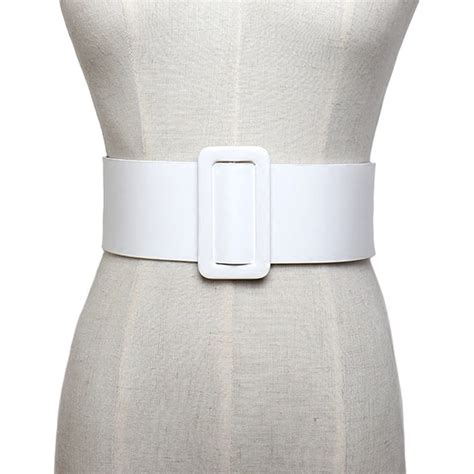 New Womens Wide White Leather Belt Woman Round Buckle Cool Belts For