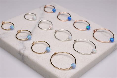 Tiny Hoop With Opals Opal Hoops Tiny Hoops Single Sides Etsy
