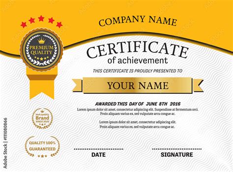 Gold Medal Yellow Background Certificate Template Vector Illustration