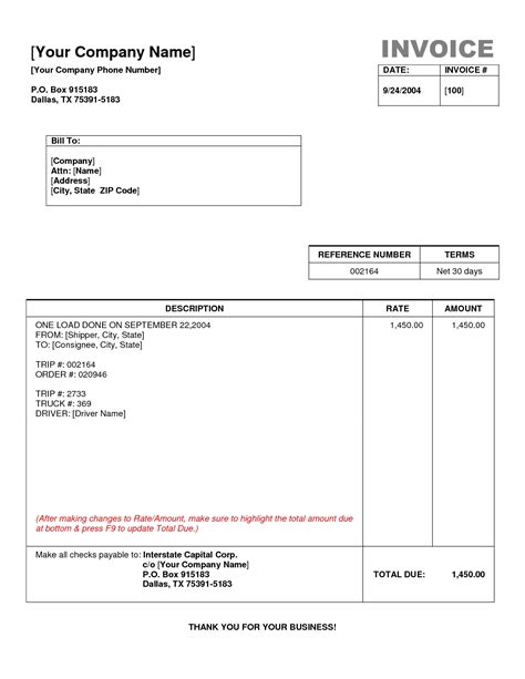 Free Trucking Invoice Template Pdf Word Excel 50 Free Trucking
