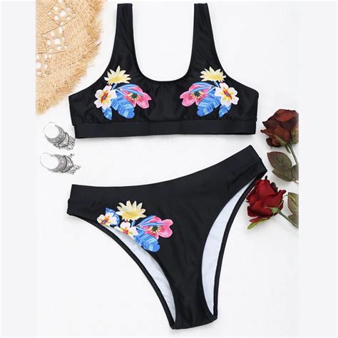 Summer Vintage Embroidery Bikinis Floral Tank Top Women Swimwear Micro