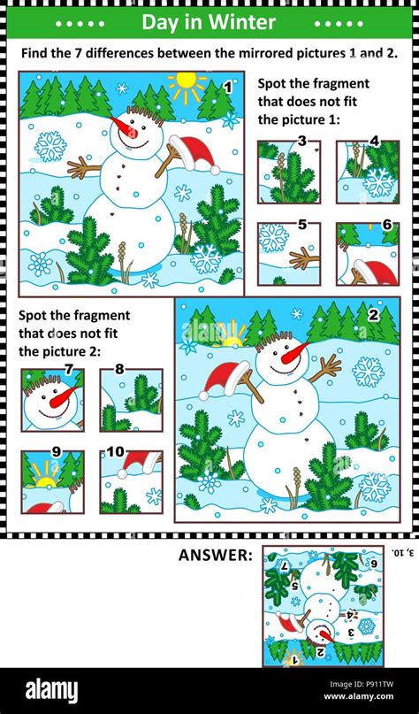 New Year Or Christmas Visual Puzzles With Cheerful Snowman Find The
