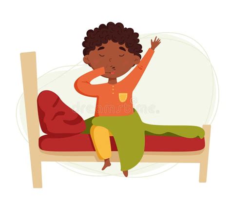 Cute African Black Boy Wake Up Vector Illustration Daily Routine