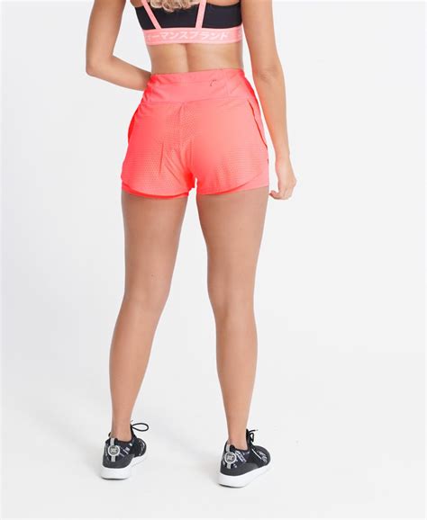Womens Training Lightweight Double Layer Shorts In Coral Superdry