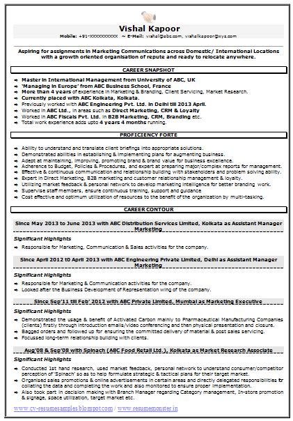 Marketing & sales resume examples. Resume Sample for Marketing & Market Research (1) | Sample ...