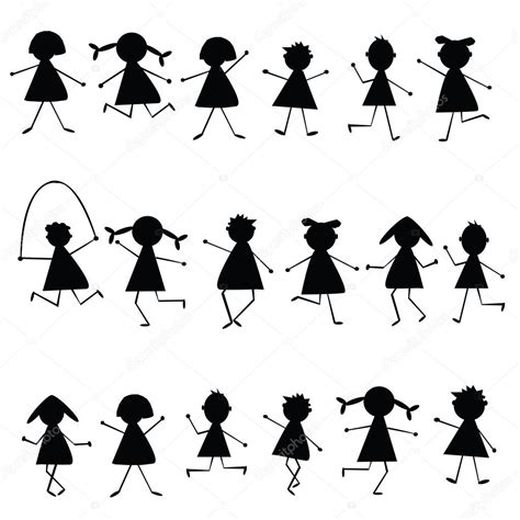 Gatti, omini, fiori, animali, cuori e molte altre sagome stilizzate. Sagome di bambini stilizzati neri — Foto Stock © hibrida13 ...
