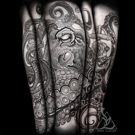 Black And Grey Octopus Leg Sleeve Tattoo Leg Sleeve Tattoo Sleeve