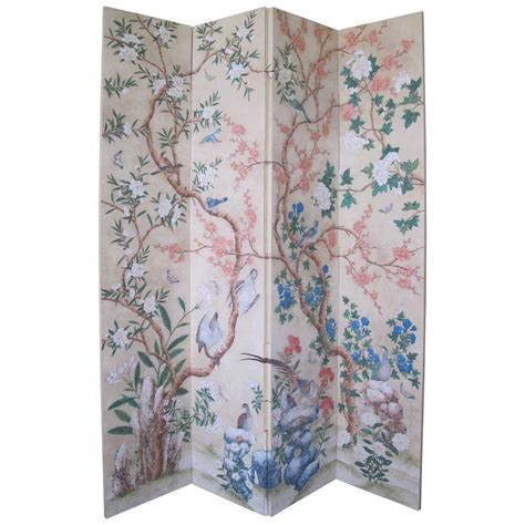 Hand Painted Four Panel Gracie Wallpaper Screen At 1stdibs