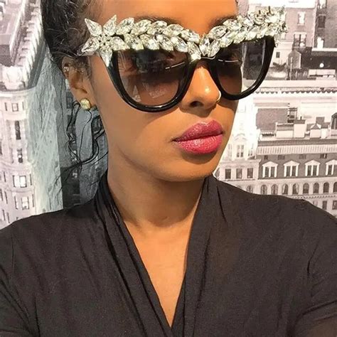 rhinestone cat eye sunglasses women luxury brand oversize fashion sunglasses female big sun