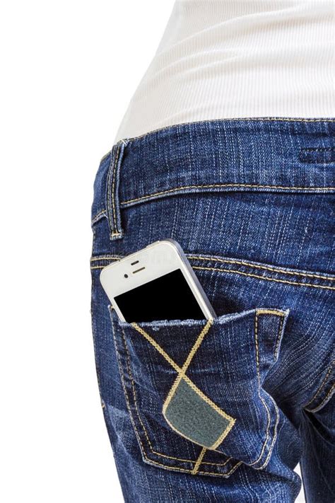 Mobile Phone In The Back Pocket Of Blue Jeans Stock Image Image Of