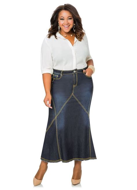 Plus Size Long Denim Skirts For Women Oversized Jean Skirts