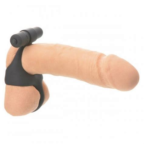 Silicone Vibrating Scrotum Cock Ring With Ball Spreader Black Sex Toys Adult Novelties