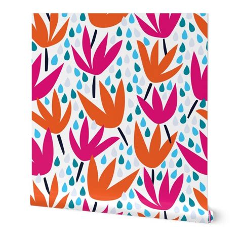 Bold Graphic Floral Wallpaper April Showers By Daniteal Etsy