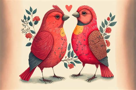Cute Bird Characters In Love With Each Other Love Greeting Card Stock