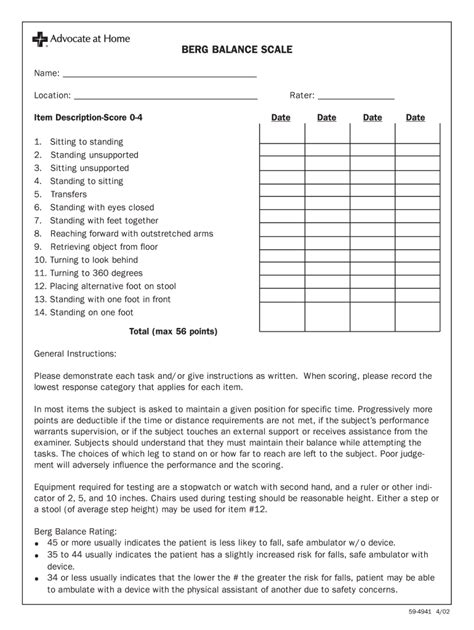 Berg Balance Test Pdf One Page Fill Online Printable Fillable