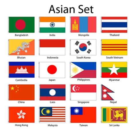 Asia Asian 3x5 Flag Set Of 20 Country Countries Polyester Flags