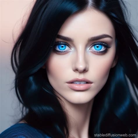 Portrait Of Blue Eyed Black Haired Woman Stable Diffusion Online