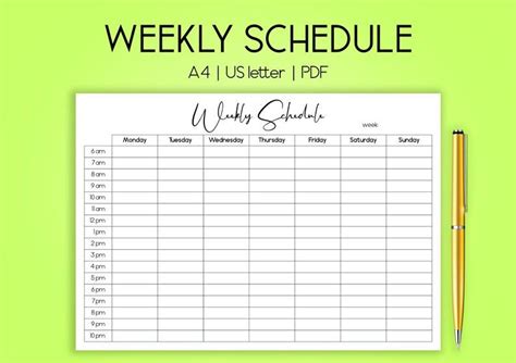 Weekly Schedule Printable Weekly Timetable Hourly Schedule Time