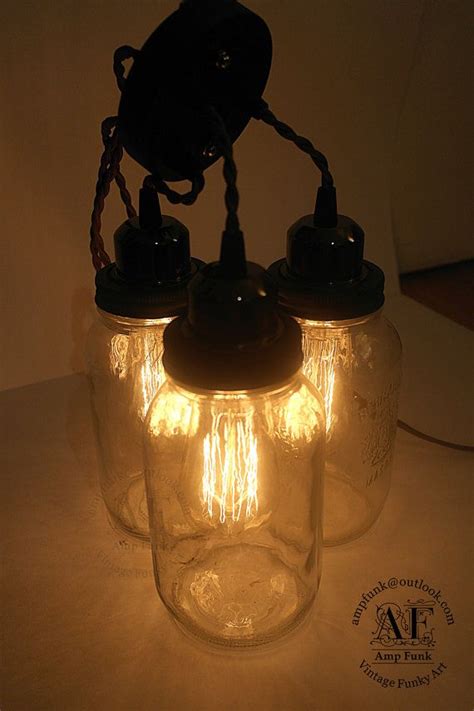 3x Mason Jar Ceiling Light Vintage Industrial Antique Edison Bulb