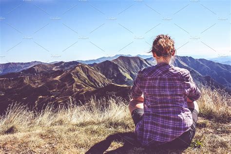 Girl Alone In The Mountains Featuring Mountain Top And Hiking