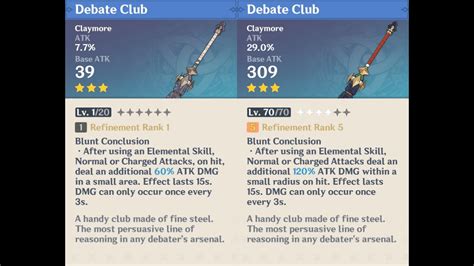 Debate Club Weapon Appearance Base Vs Ascended In Genshin Impact Youtube