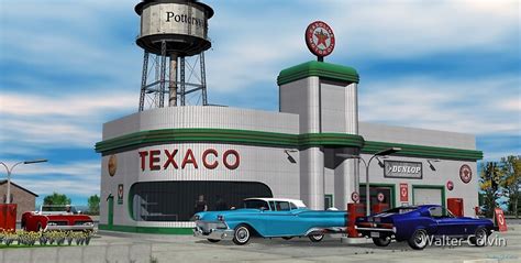 Route 66 1960 Small Town Texaco Gas Station Photographic Prints By