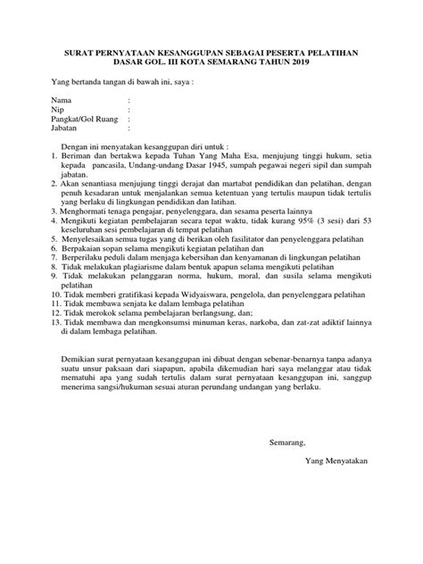 Detail Contoh Surat Pernyataan Kesanggupan Mengikuti Pelatihan Koleksi