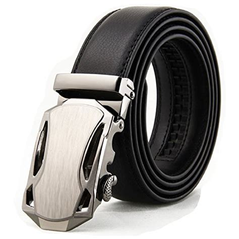Automatic Mens Belts Leather With Removable Buckle Silver Adjustable