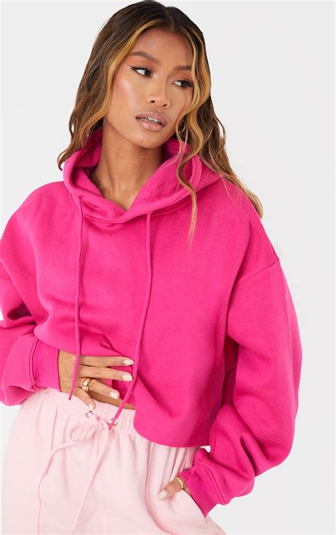 Recycled Fuchsia Oversized Crop Hoodie Prettylittlething Il