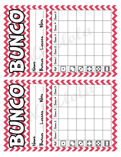Pink Chevron Bunco Score Card Score Sheet Summer Bunko Etsy Bunco