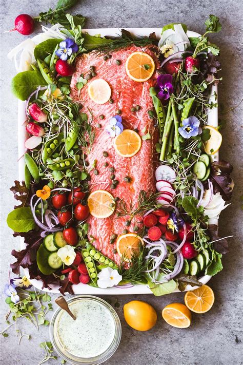 Passover crepes with cream cheese and smoked salmon by jamie geller makes 12 crepes 3/4 cup potato starch 1/3 cup almond meal salt, to taste 3/4 cup whole milk 1 large egg 1 tablespoon unsalted. Spring Salmon Salad Platter for Easter, Passover, Mother's ...