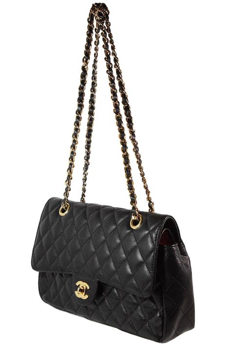 Chanel Black Lambskin Classic Quilted Double Strap Bag For Sale At