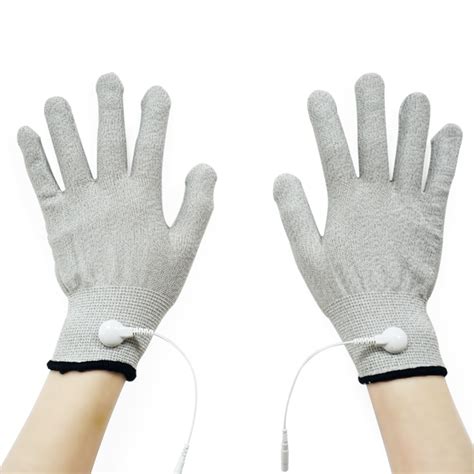 1 Pair Conductive Fiber Electrode Massage Tens Gloves With Adapter Lead