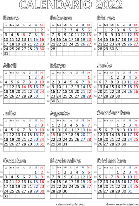 Calendario De España 2022 Imprimir El Pdf Gratis